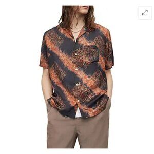 AllSaints Mens Zipo Tie Dye Shirt Jet Black Size Medium